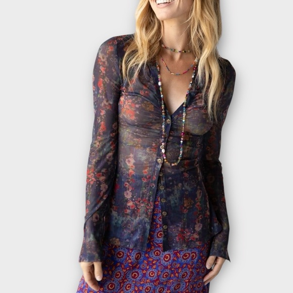 NATURAL LIFE Tops - Natural Life Carina Mesh Floral Boho Top
